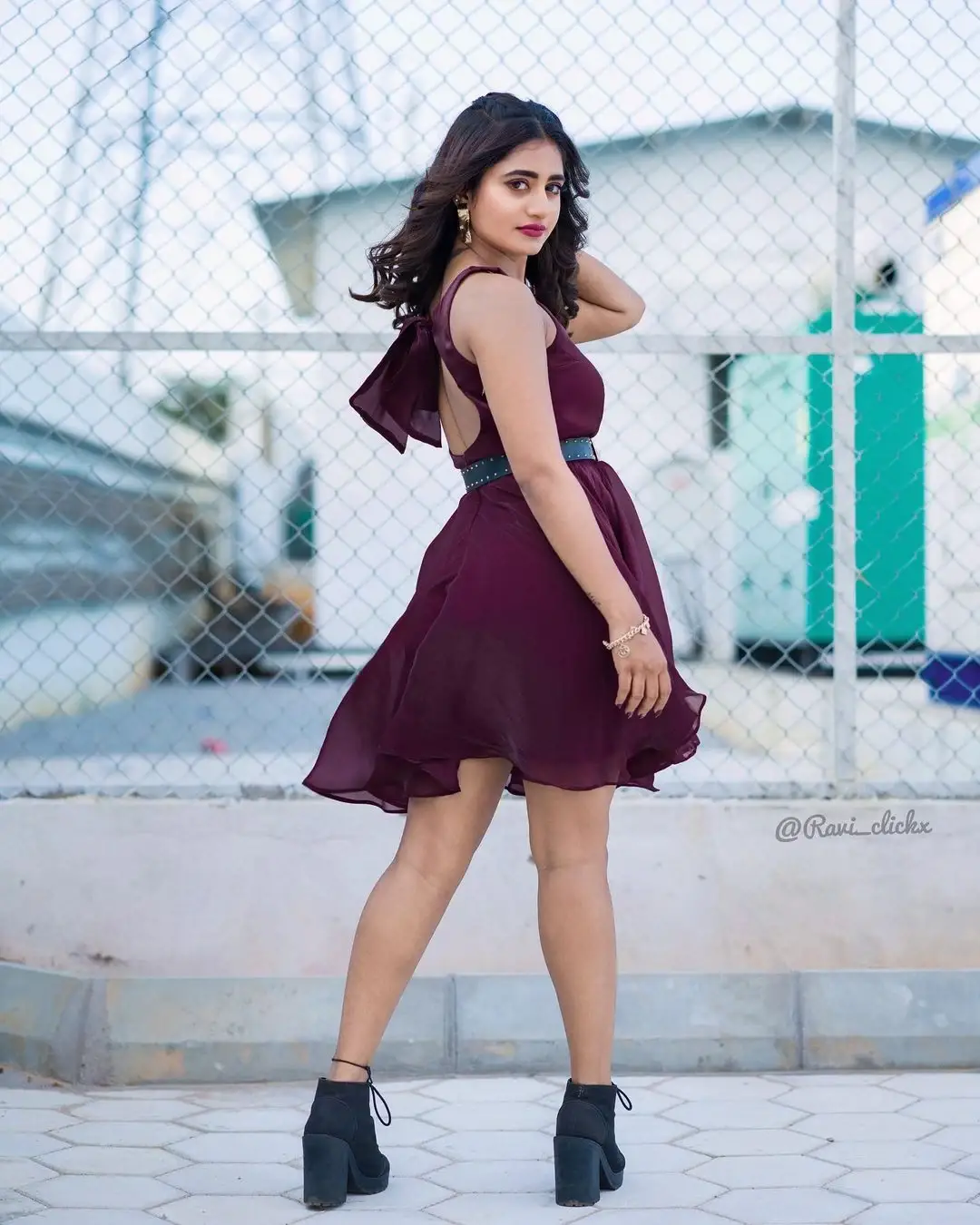 Indian Actress  Nayani Pavani Long Legs Show in Maroon Skirt